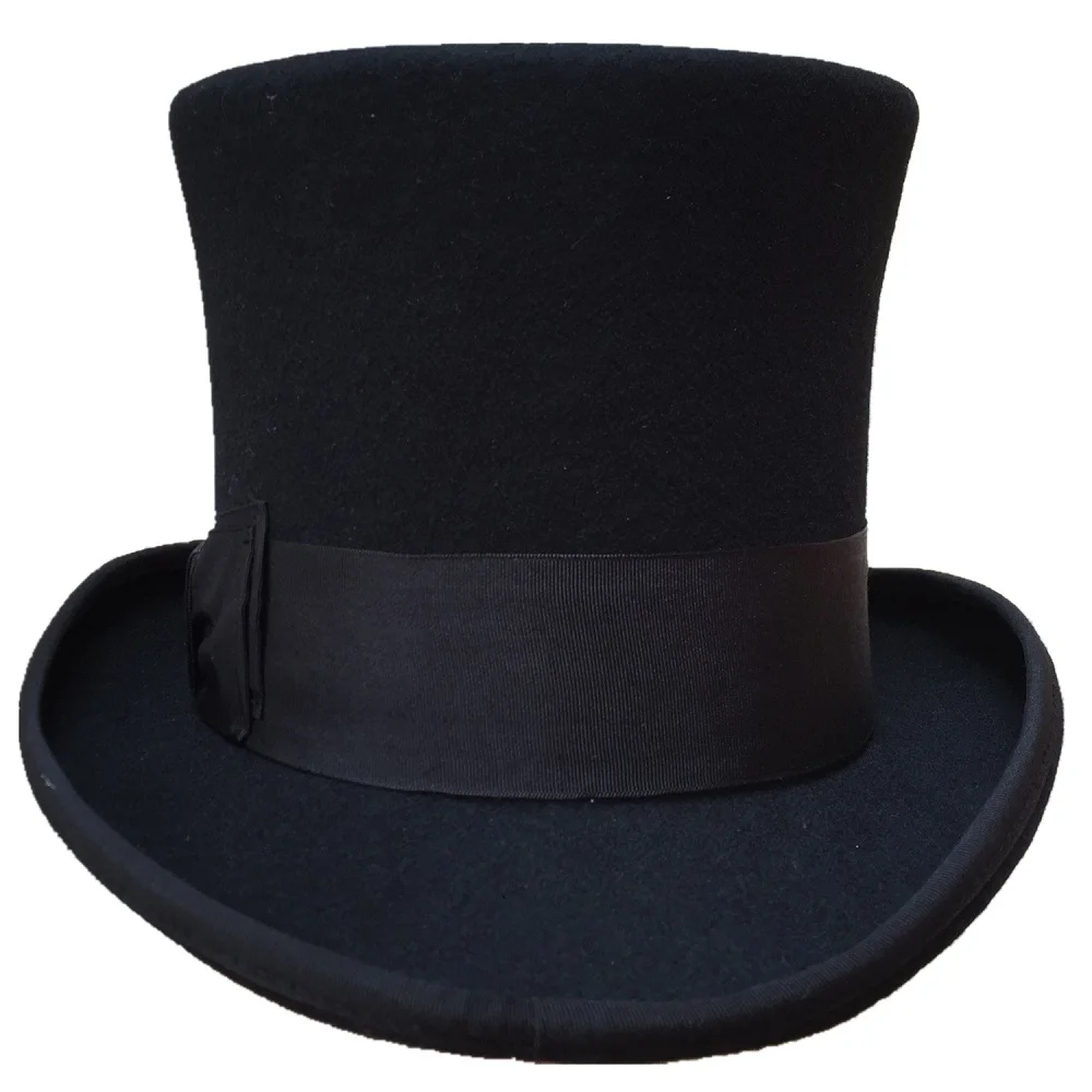 Black  Top Hat Wool Gentleman Steampunk Groom Wedding High Top Hat  Cylinder Chimney Pot Hat Topper