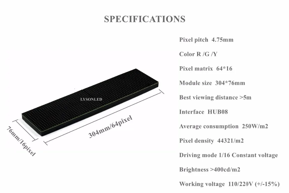 Indoor SMD LED Módulo de Substituição, Dot Matrix, Primeira Escolha para Mensagem Display Board, Duas Cores, SMD3528, P4.75, F3.75, Cor Vermelha