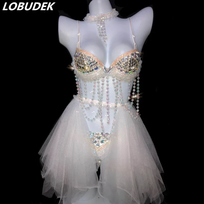 

Sexy Shiny Crystal Beading Bikini Dance Costume Nightclub Bar Party Rave Outfit DJ Gogo Festival Clothes Women Performance Stage