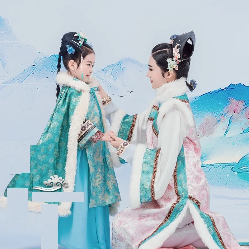 Conjuntos de trajes de hanfu trditional hanfu palco traje de desempenho da mãe e filha da princesa qifu chun hui qing