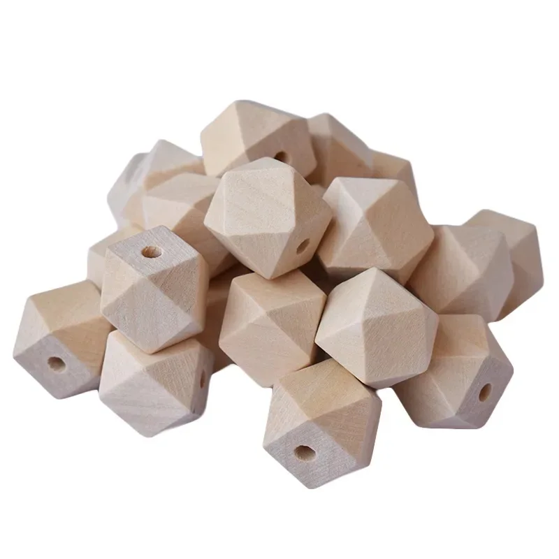 50pcs natural wooden hexagonal beads diy wooden crafts polygonal wood beads hexagon modern diy necklace