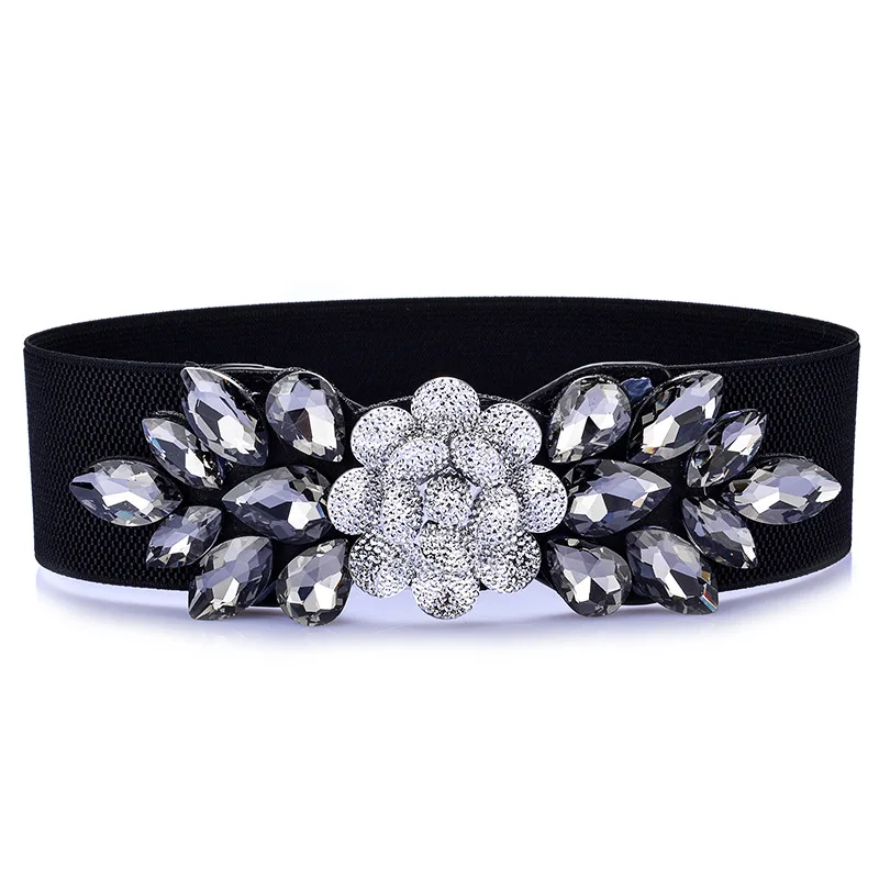 Cinturón de corsé ancho elástico para mujer, Ceinture de cristal para mujer, cinturón fino con incrustaciones de diamantes de imitación, faja de cintura SD03