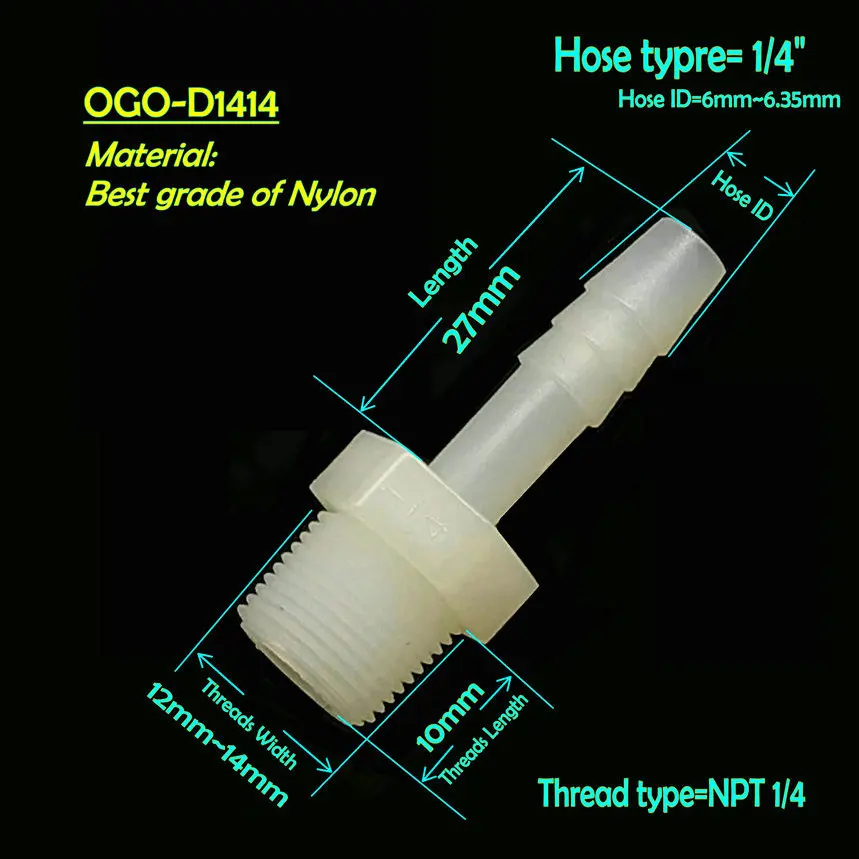 Beste Kwaliteit Van Nylon Hho Fittingen Elleboog OGO-D1414