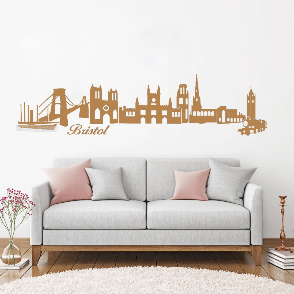 Bristol Skyline Silhouette Wall Stickers For Living Room  Vinyl Wall Art Decals Posters Home Decor Removable Murals Hot LC130