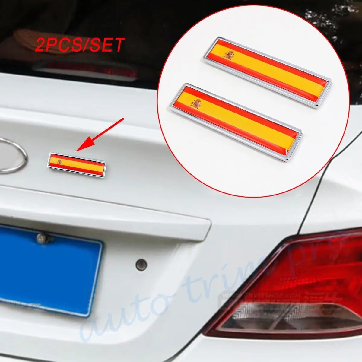 2pcs Universal Car Motor Exterior Parts 3D Decal Sticker Fender Rear Trim Spain ES Country Nation Flag Logo Badge Emblem