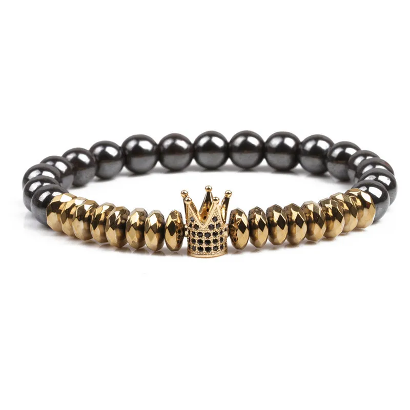 Yidensy – Bracelet couronne CZ en hématite pour hommes, perles en pierre naturelle, breloque magnétique de thérapie, Sport, Fitness, bijoux