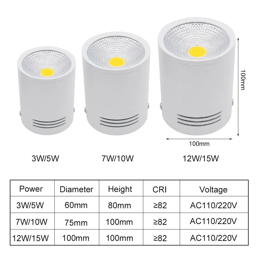 Surface Mounted LED Downlight 3W 5W 7W 10W 15W  Ceiling Lamps Spot Light AC85-265V Indoor Ceiling Down Light Decor Lighting