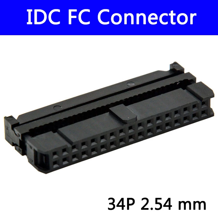 

100pcs 2.54 mm IDC Socket Female FC 34P 34pin 2*17 Rectangular Connector adapter Ribbon Cable 1.27 mm