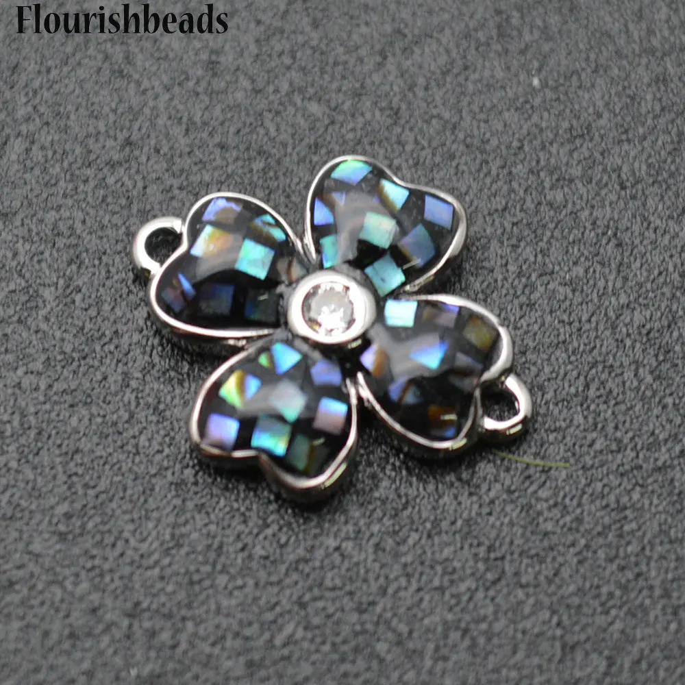 20pc 10mm Natural Abalone Shell Clover Flower Shape Beads Two Loops Jewelry Connectors Bracelet Charms