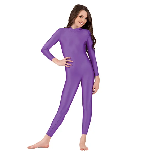 Lycra Purple Nylon Child Long Sleeve Mock Neck Unitards Footless Girls Dance Unitard Costume Kids Gymnastics Spandex Bodysuits