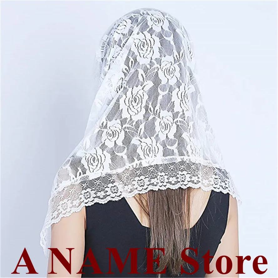 ISHSY Floral Soft Lace Veil Mantilla for Church Catholic Head Scarf Covering Latin Mass Short Velo Negra Voile Mantille