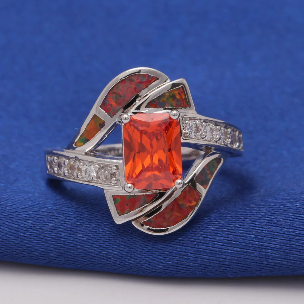 Factory Mystic red Fire Opal Rings For Women Lady silver color Wedding Party Engagement Love Ring Jewelry Distribution