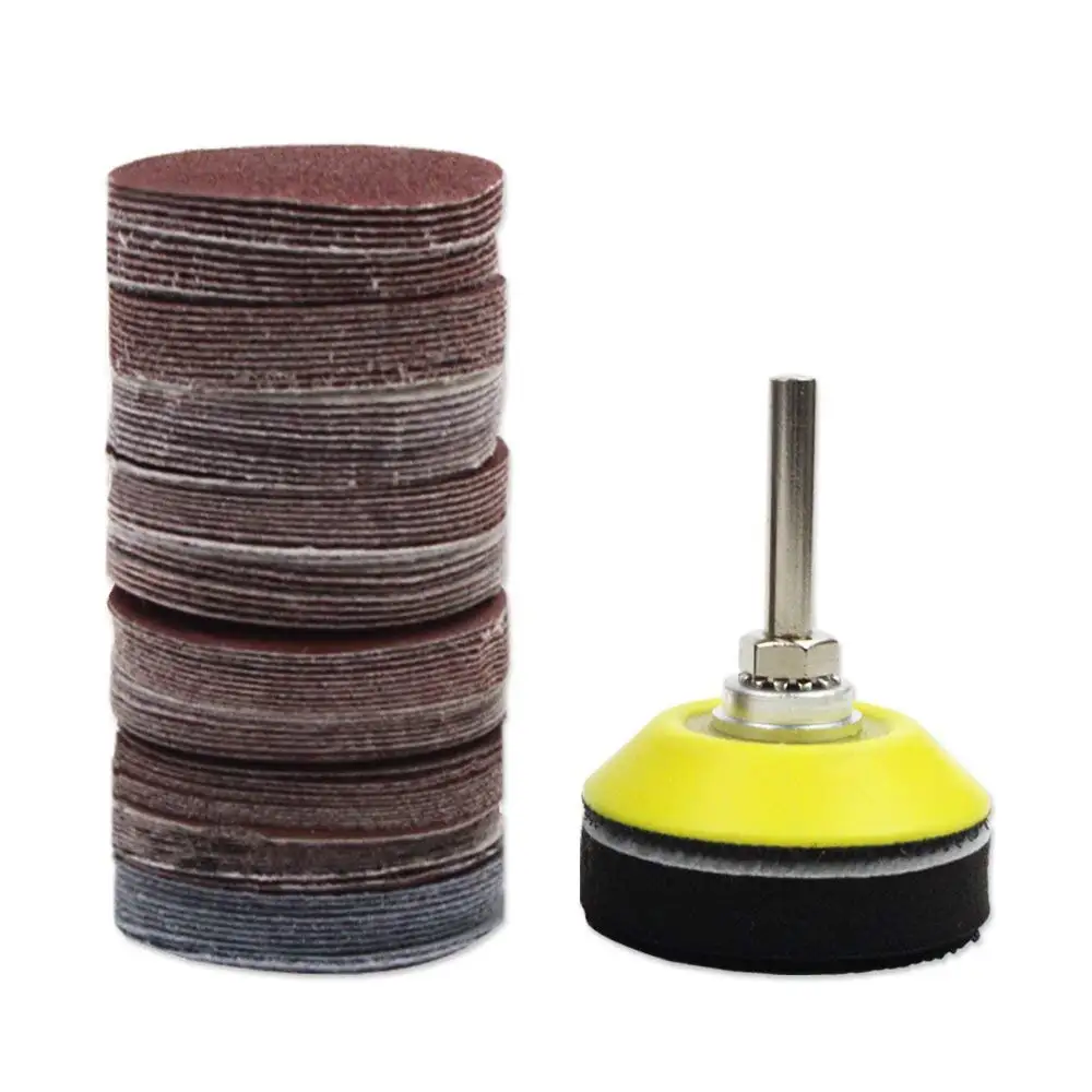 Discos de lijado de 50mm y 2 pulgadas, papel de grano 80-100, con placa de almohadilla de pulido abrasivo de 2 pulgadas y vástago de 3000 pulgadas, 1/4 Uds.
