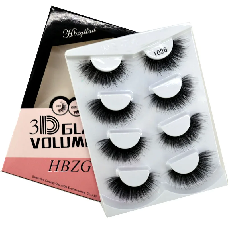 HBZGTLAD 4pairs 3D Mink Lashes Natural Long False Eyelashes Dramatic Volume Fake Lashes Makeup Eyelash Extension Silk Eyelashes