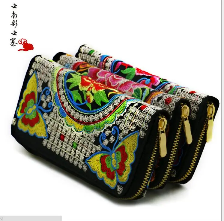 10 pieces New Element National Trend Embroidery Bag Storage Bag Wallet Double Faced Embroidered Coin Purse Clutch Handbag