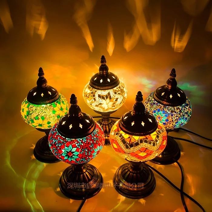 Newest E14 Hand-inlaid glass mosaic bedroom living room decorative Table Lamps of Mediterranean style Turkish Lamps