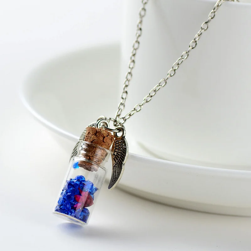 Original Drifting Bottle Lively Pendent cylinder Glass Necklace Creative Natural Drift Sand Women Dry Flower Necklace Girls Gift