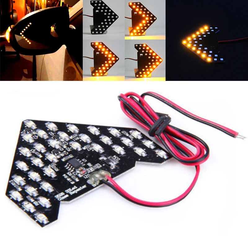 JX-LCLYL 1pc 12V 33SMD LED Hidden Arrow Panel Car Side Mirror Turn Signal Light Amber