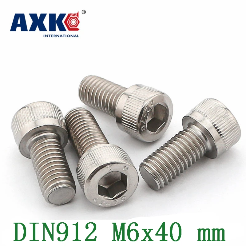 Parafuso Free Shipping Axk 10pcs/lot Metric Thread Din912 M6x40 Mm M6*40 304 Stainless Steel Hex Socket Head Cap Screw Bolts