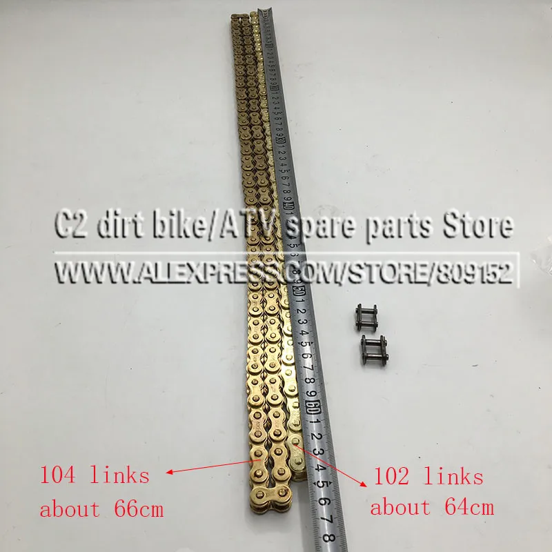 Gold 428 102/104/108 links GOLD O-RING chain 110-150cc dirt bike/pit bike 420 Chain Gold For CRF 50 70 SSR Pit Dirt Bike