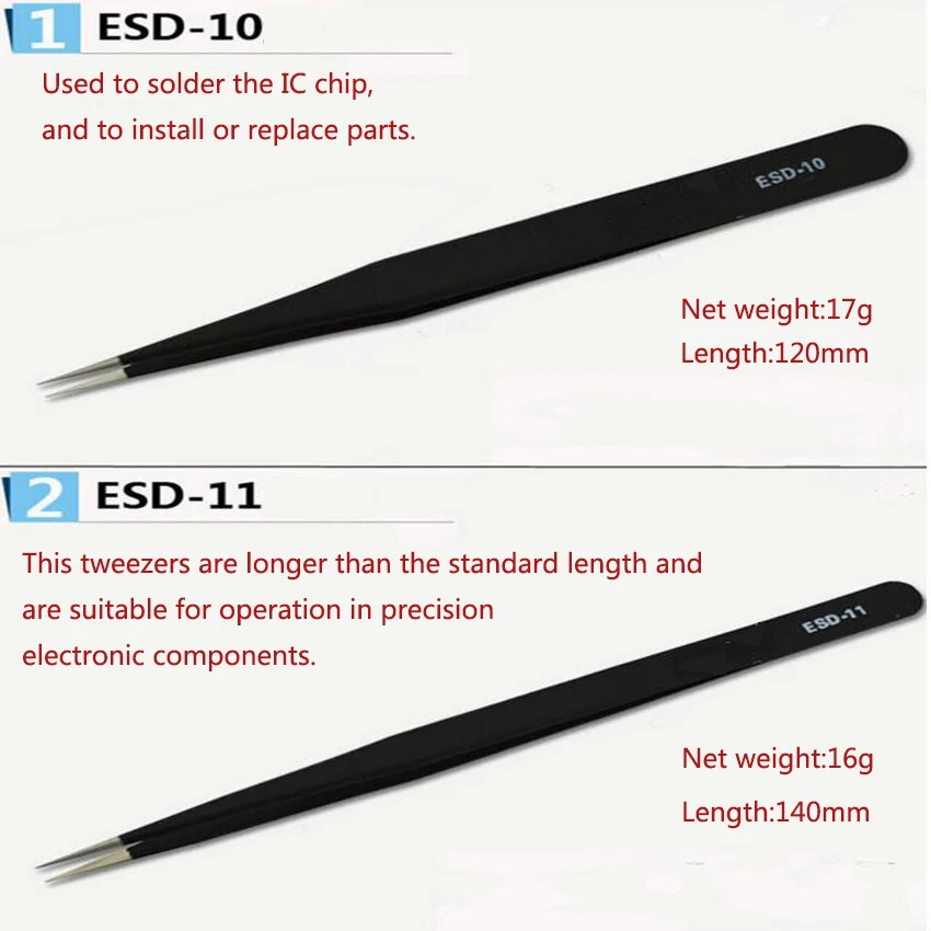 6ชิ้น/เซ็ต Precision แหนบสแตนเลสสตีลแหนบชุดสำหรับ BGA Work Repair เครื่องมือ ESD-10,11,12,13,14,15