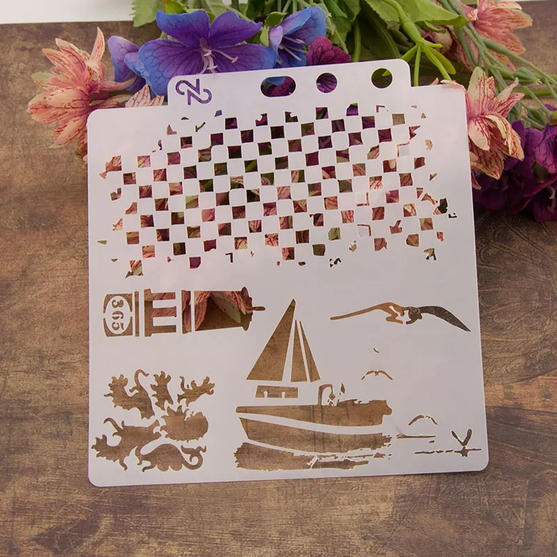 13cm New Sailboat Seagul DIY Layering Stencils Wall Painting Scrapbook Coloring Embossing Album Decorative Card Template