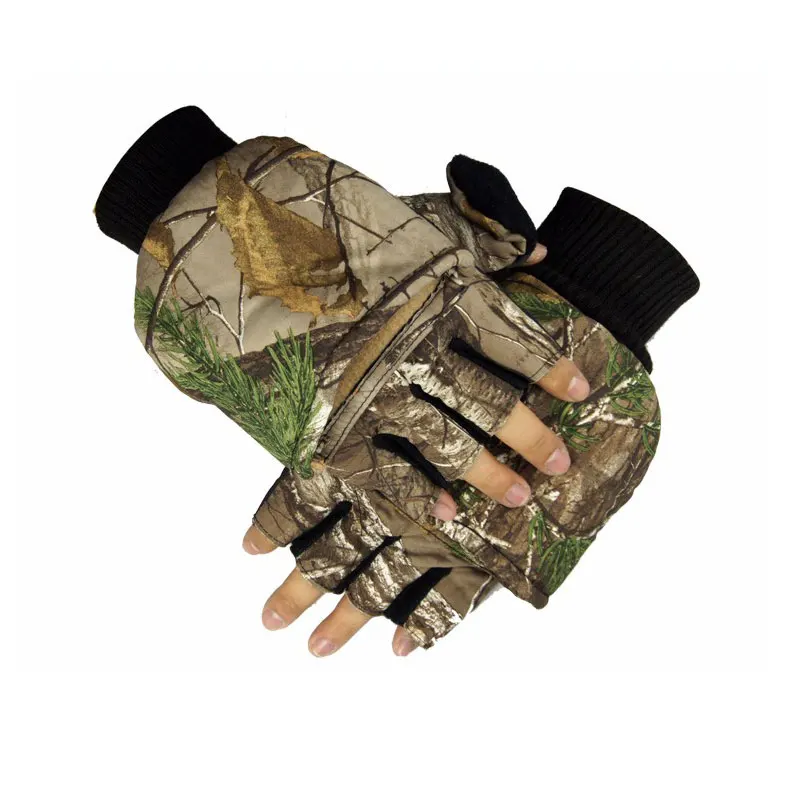 Invierno de los hombres gruesos guantes de algodón poliéster color del camuflaje al aire libre actividades liningArm caliente suave ajustable de la muñeca de lana de la manga