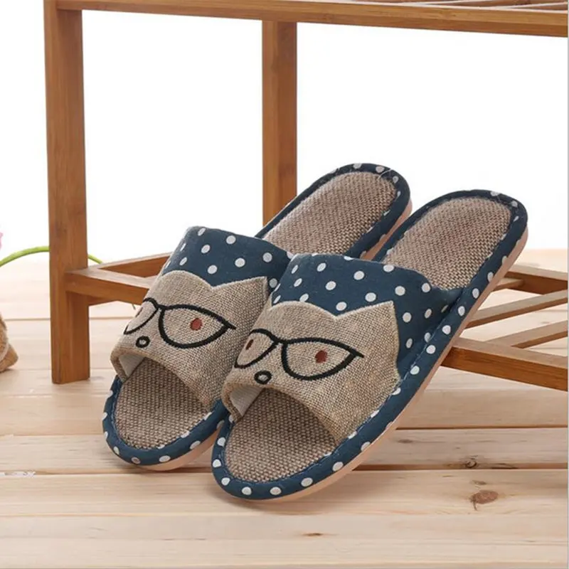 Men Hemp Glasses Home Slippers Man Slippers Cute Cat Lovers Home Slippers Indoor Plush Size House Shoes Man wholesale