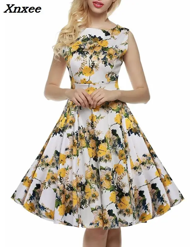 

Xnxee Women Dress Retro Vintage 1950s 60s Rockabilly Floral Swing Summer Dresses Elegant Bow-knot Tunic Vestidos Robe Oversize