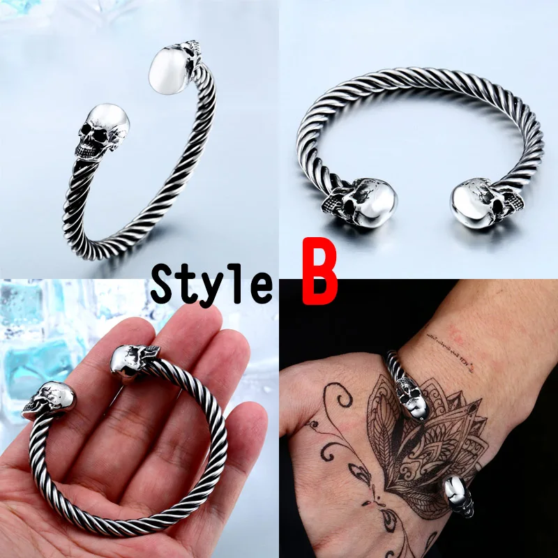 Beier new store 316L Stainless Steel Bangles high quality for women and men double skull PUNK Bangles fashion jewelry LLBRG-012G