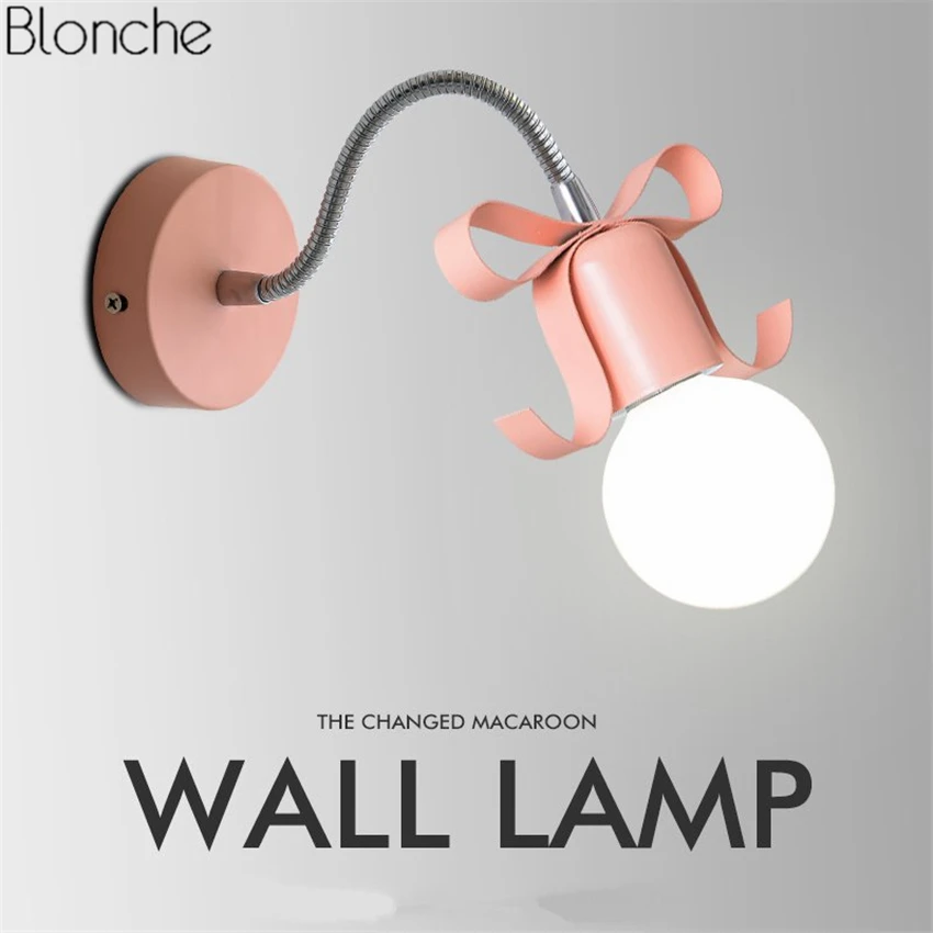 Modern Bow-knot Macarons Wall Lamp Led Adjustable Wall Sconce Lights for Children's Room Princess Bedroom Bedside Home Lighting