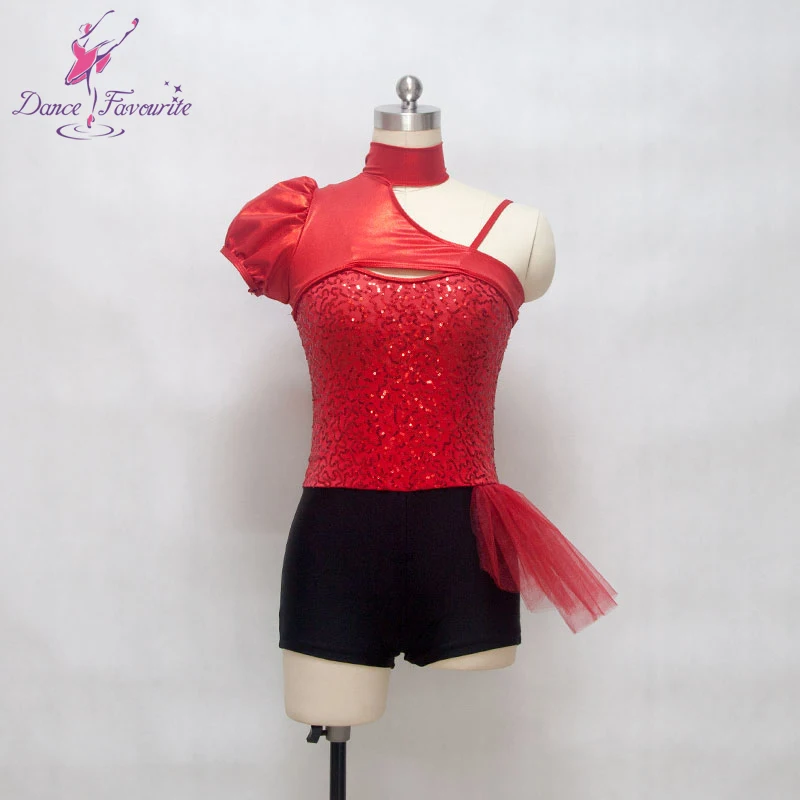 

red spandex with stretch sequin fabric bodice bikeshort women & girl stage performance ballet, jazz & tap dance costume