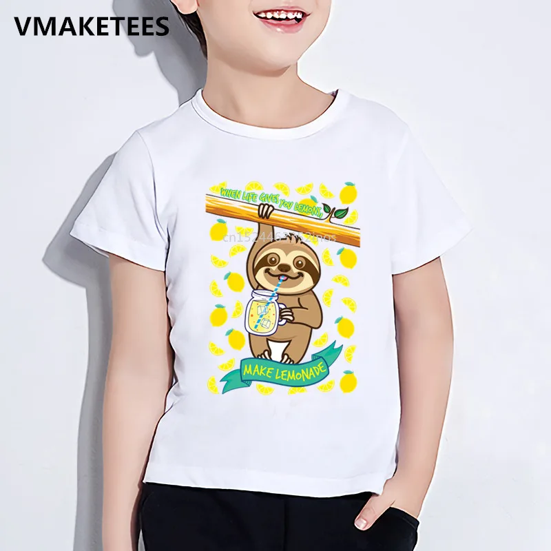 Kids Summer Short Sleeve Girls & Boys Tshirt Children Cute Sloth Drink Juice Cartoon Print T-shirt Funny Baby Clothes,HKP5568