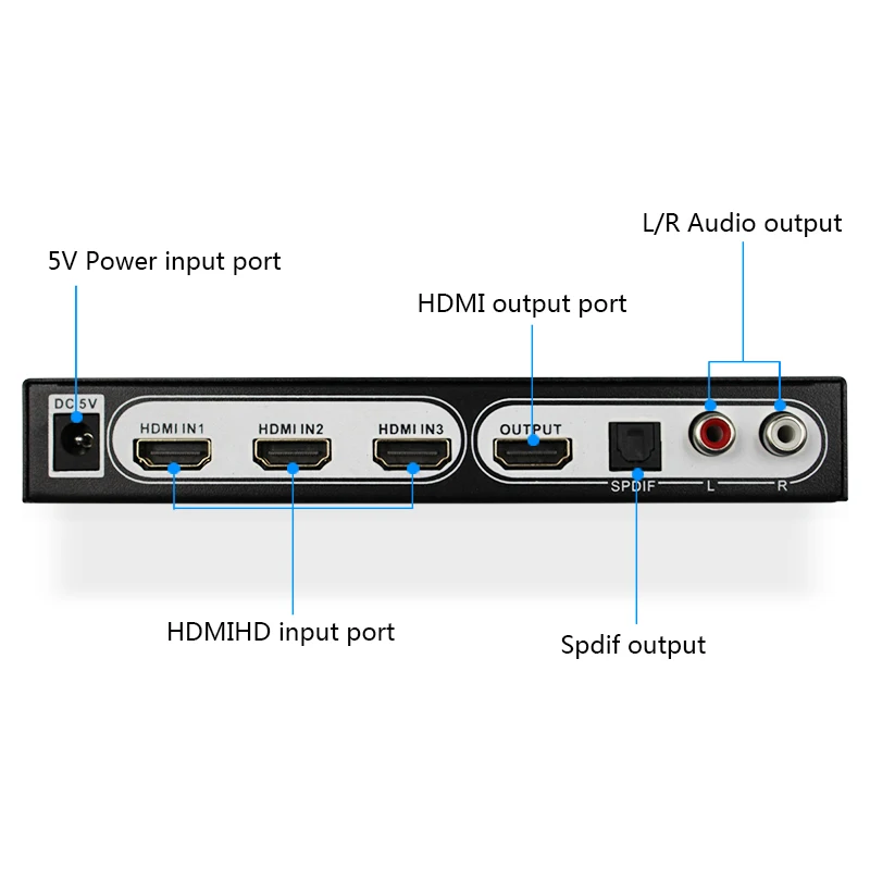 Wiistar 3 Port Switch HDMI Audio Extractor SPDIF/RCA stereo out puts whith oltra HD ARC EDID setting