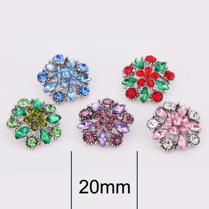 Commercio all'ingrosso 040 fiori 18mm bottone in metallo con strass per gioielli collana con bottone a pressione per gioielli in argento da donna