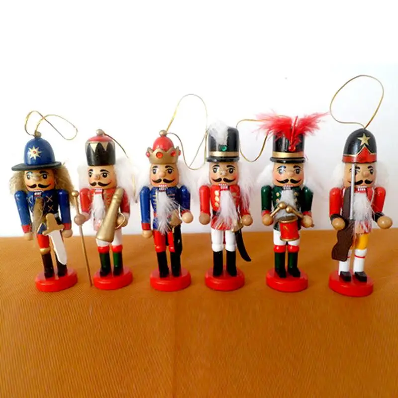 12CM Free shipping puppets doll toy wood Stained puppet king Nutcracker  children Christmas toy gift 6 pcs/lot HT016