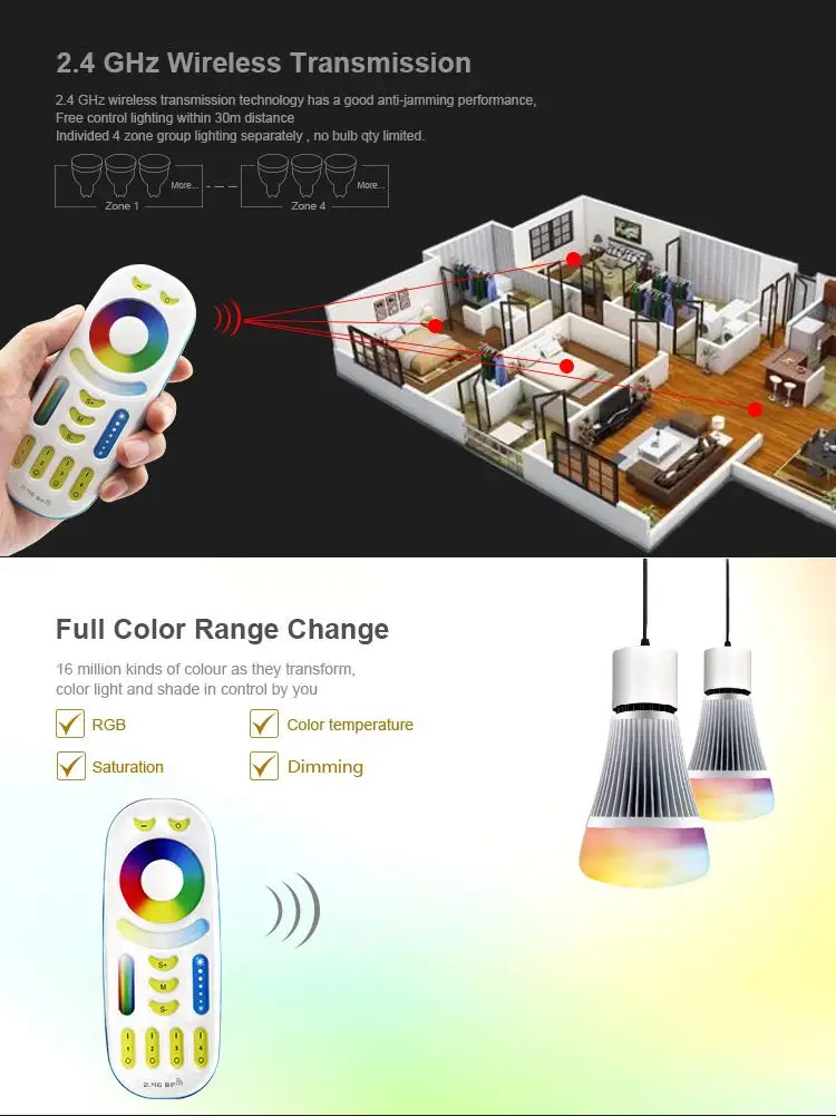 Mi-light Dimmable MR16 4W Led Bulb RGBW/WW LED Spotlight Smart Led Lamp with Touch Remote Controller