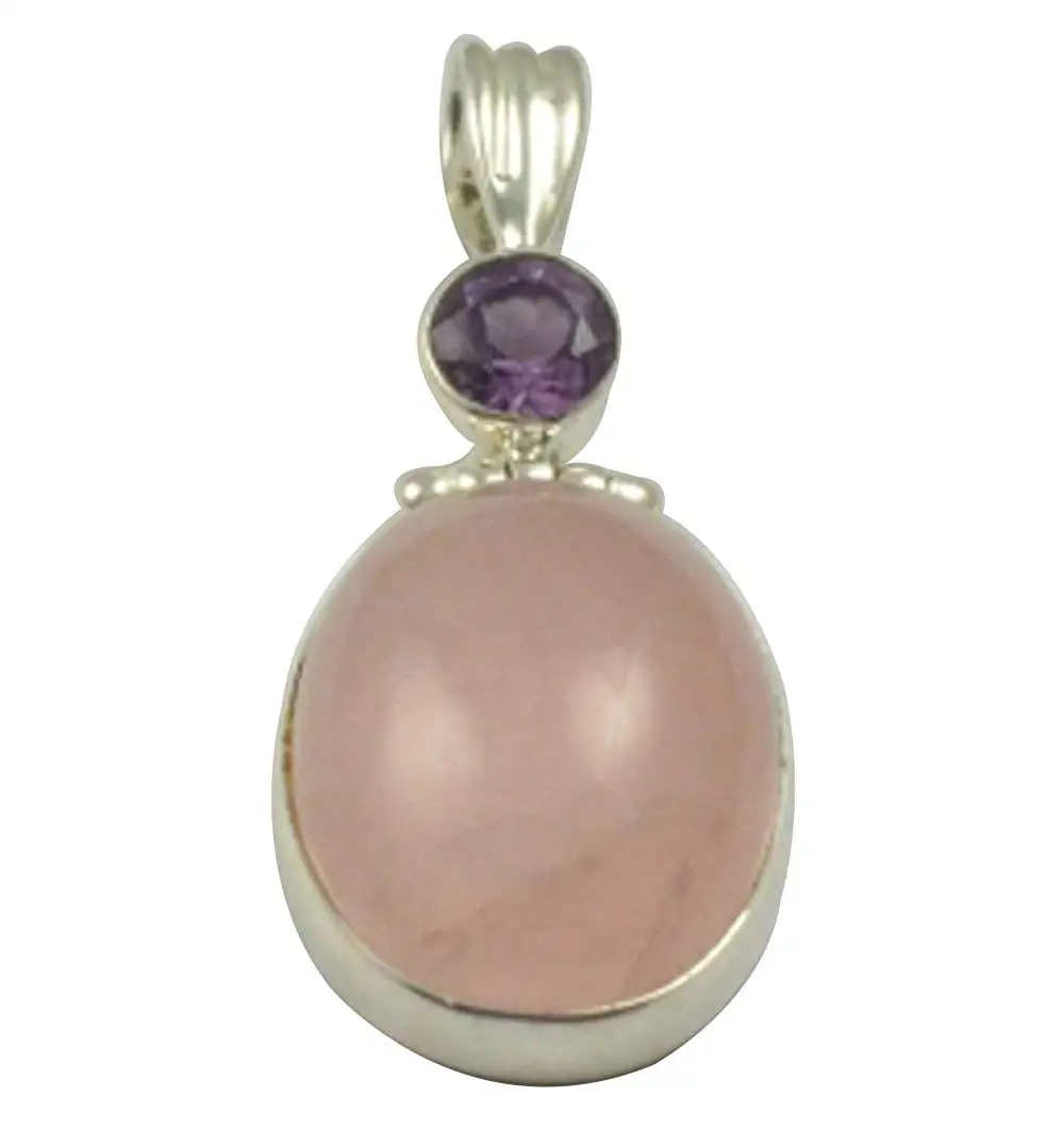 

Lovegem Nature Rose Quartz Amethyst Pendant 925 Sterling Silver, 42.7 mm, MHBAP5018