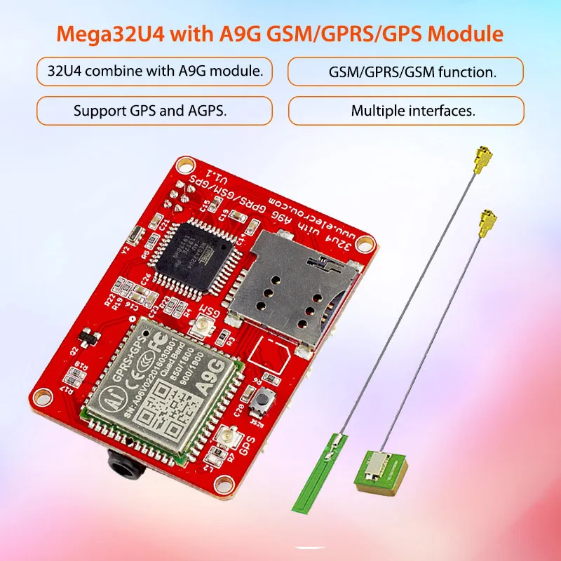 Elecrow ATMEGA 32u4 A9G 모듈, GPRS GSM GPS 보드, 쿼드 밴드 3 인터페이스, GPRS DIY 키트, GPS 센서, 무선 IOT 통합 모듈