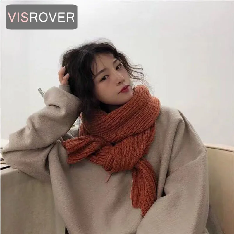 VISROVER  solid color knitted women winter scarf cashmere like scarves lady winter warm shawls wraps winter pashmina femal hijab