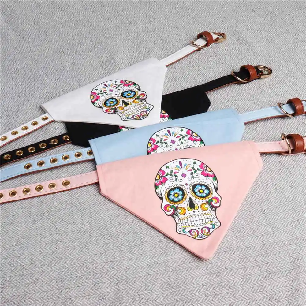 Adjustable Collar Dog Cat Pet Puppy Skull head picture Bandana Drooling Scarf Neckerchief