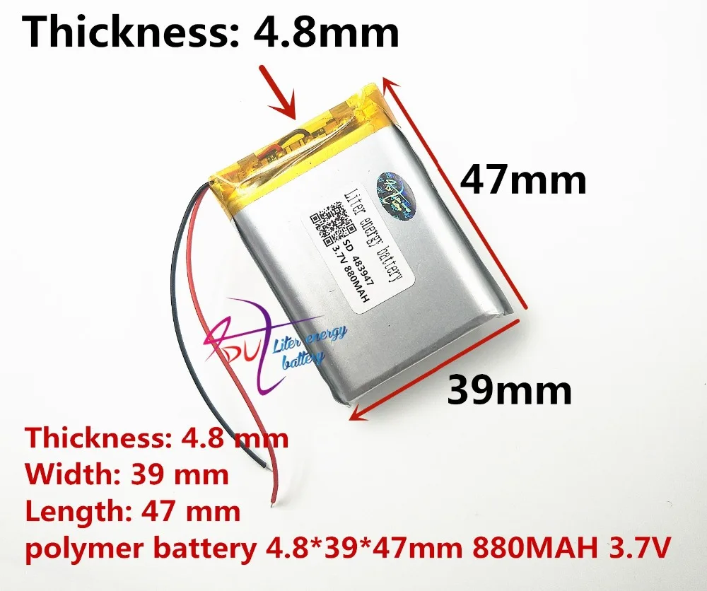 

Литий-полимерный аккумулятор 3,7 в, 880 мА · ч, 483947, для Mp3, MP4, MP5, DVD-плеера, мобильного телефона