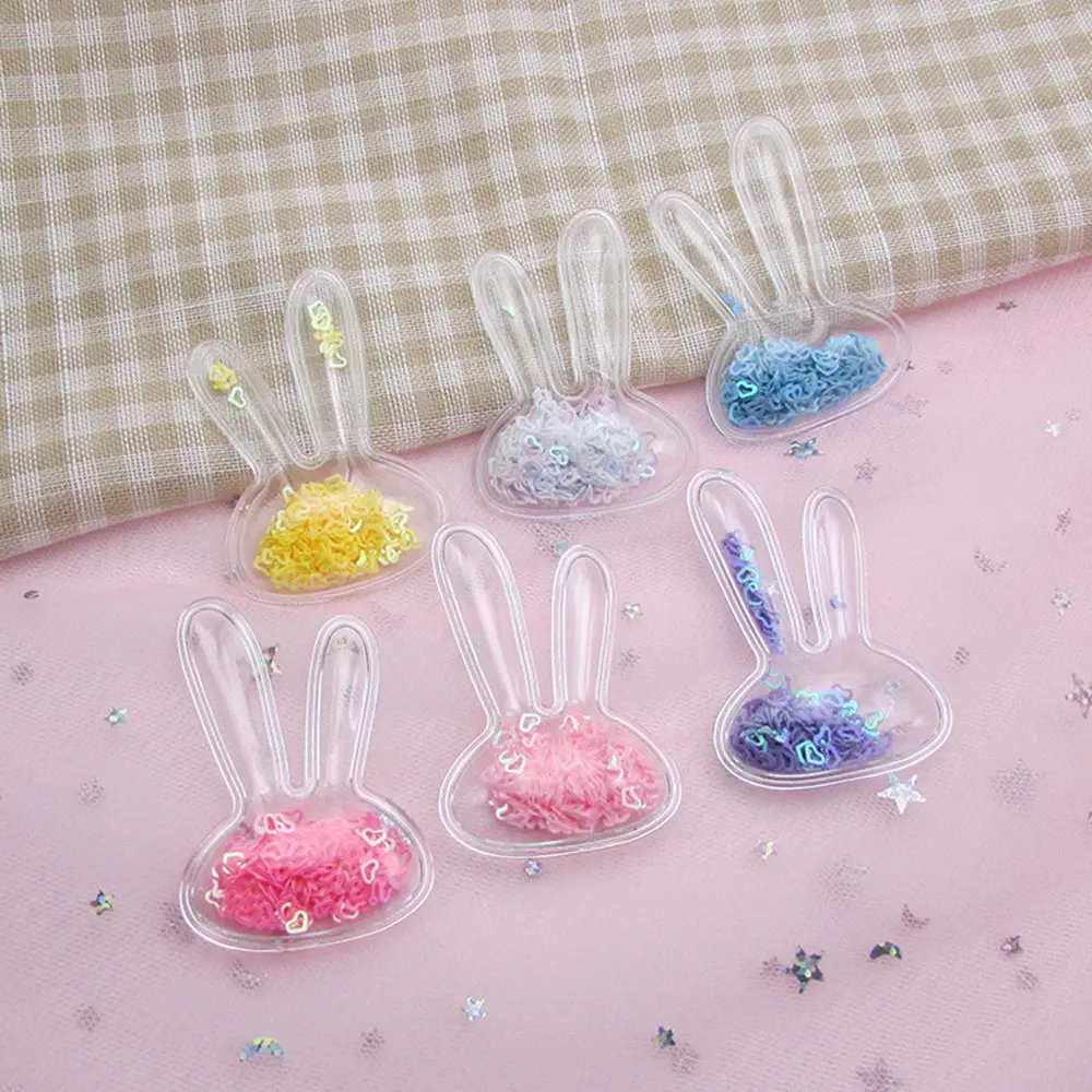 50pcs/lot Transparent PVC Hearts Sequin Rabbit Bunny patch applique For Clothes DIY Children's Hair Clip Headwear Accessories