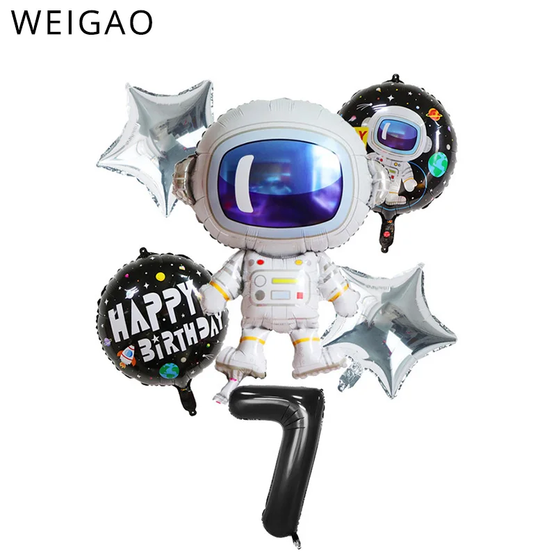 Outer space party Rocket Ship Astronaut Foil Balloons Boy Galaxy/Solar System Theme Party Balon 2nd Birthday Party Decoration