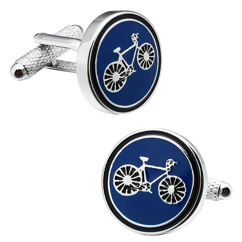 

Man French Shirt Blue Cufflinks Button Bicycle Jewelry Bike Pattern CuffLinks for Men