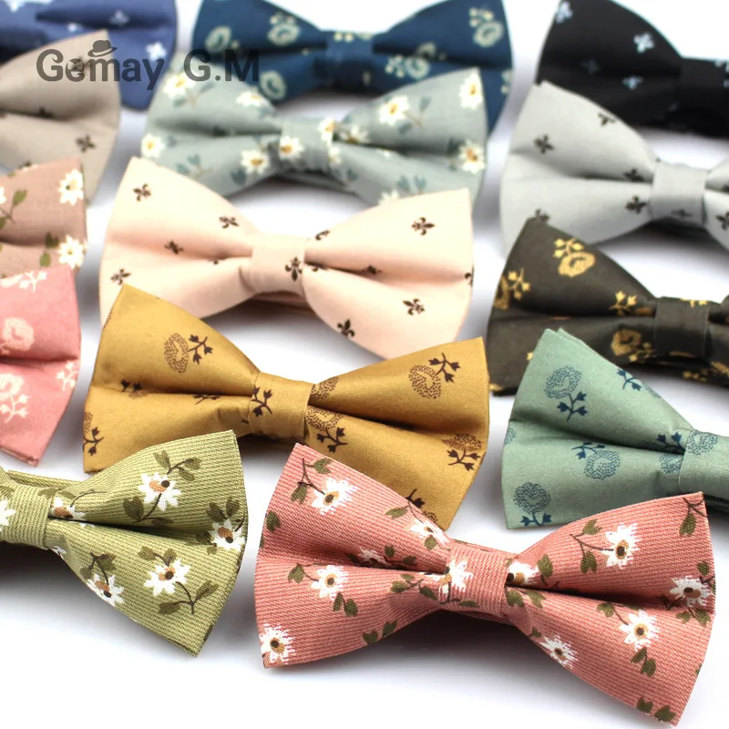 British Style Vintage Flower Print Bowtie for Men Fashion Casual Groom Bow ties for Wedding Floral Skinny Bowtie Cravat Bowtie