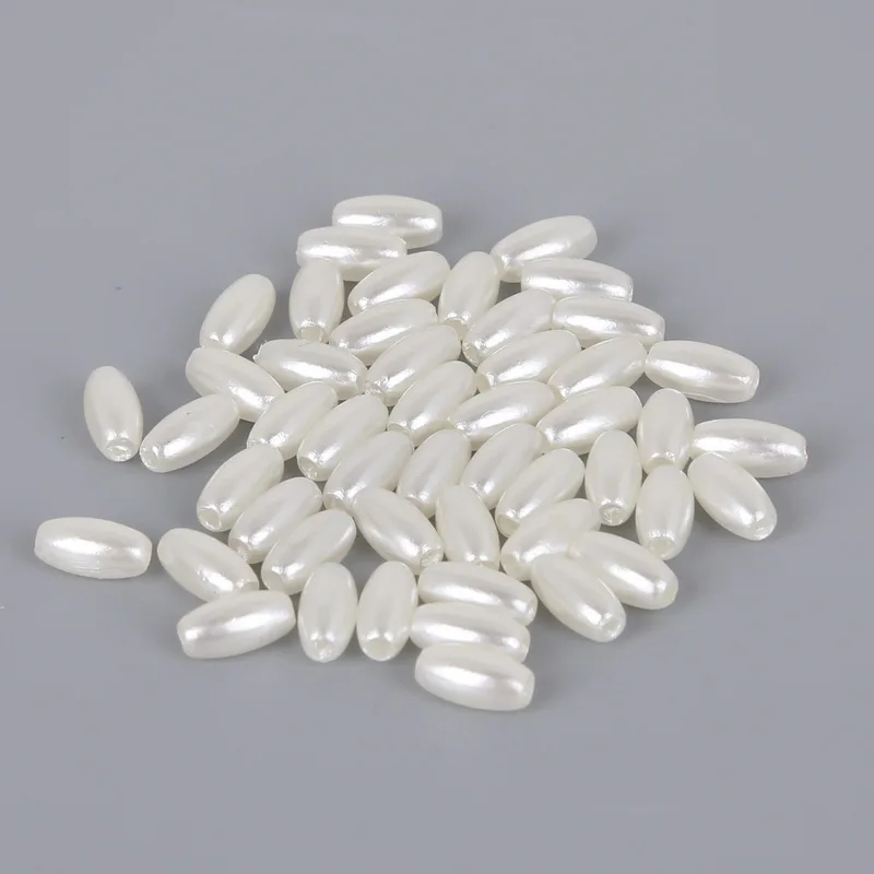 HMC 50-200pcs White Ivory Plastic ABS Imitation Pearl Beads Rice Oval Shape Loose Spacer Beads for Jewelry Making Findings