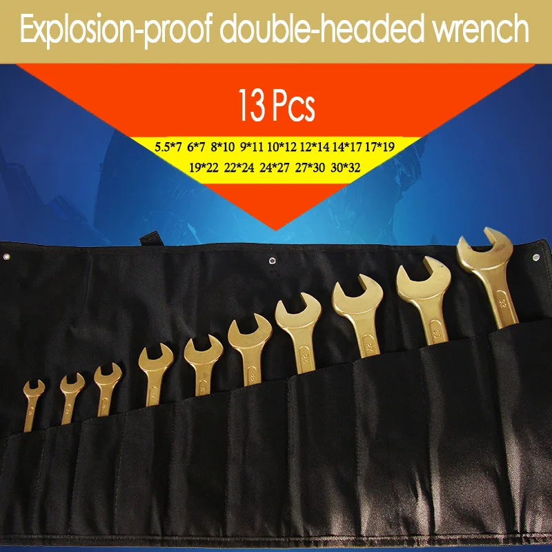 13  Pcs Double Open End Wrench Spanner Sets,Non sparking Copper Alloy Hand Tools.