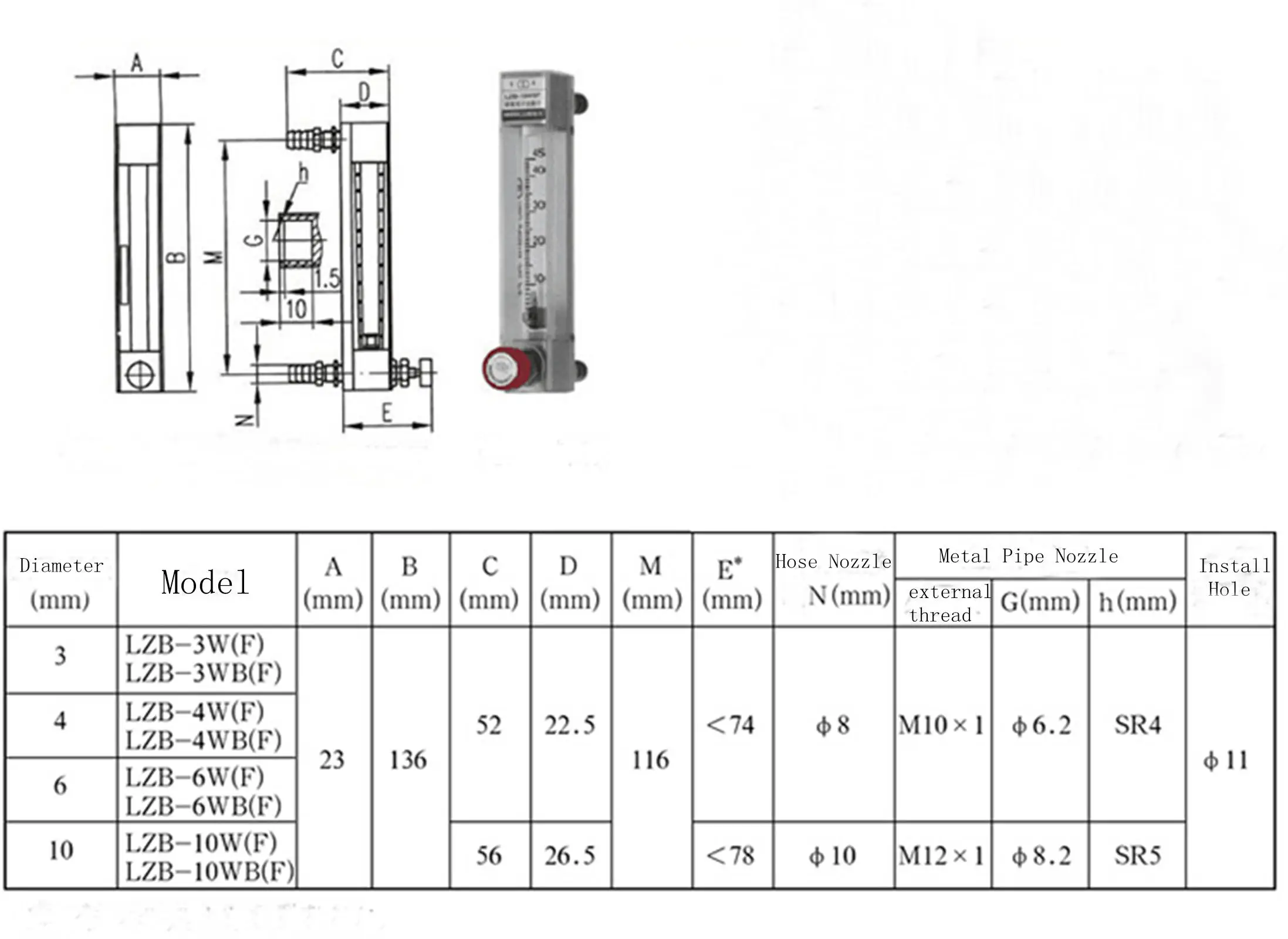 0.1-10L/min 6-600ml/min Panel Gas Air Flowmeter Rotameter With Barbed Fitting & Control Valve