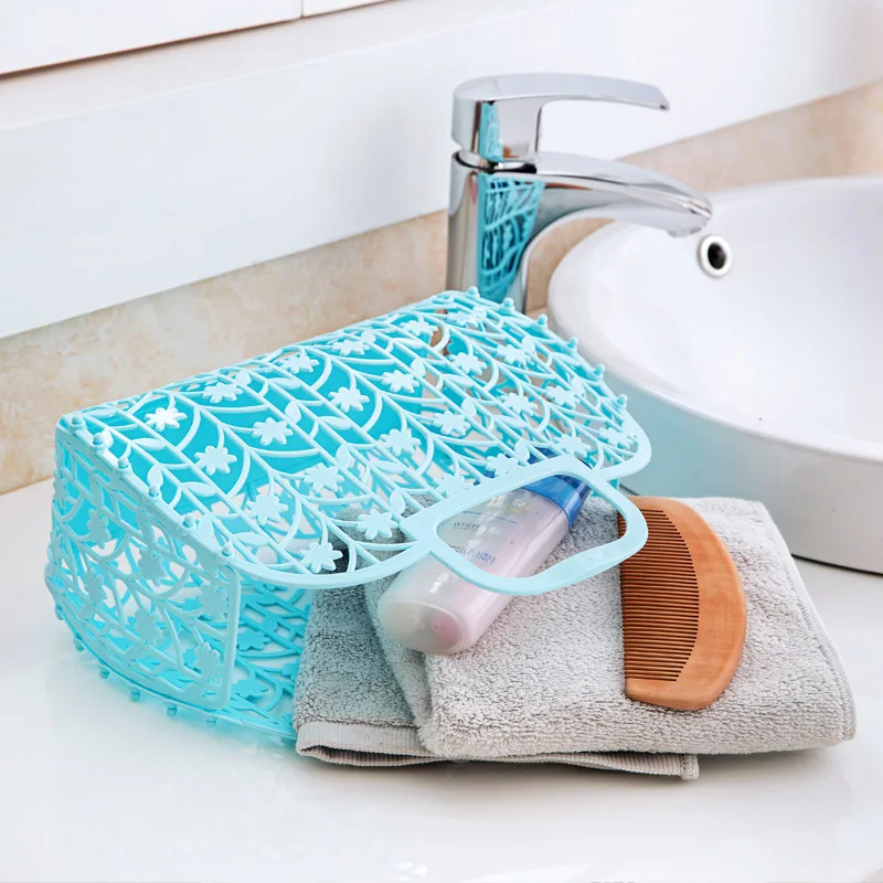 hot sell Folding Hollow Bathing Storage Basket Plastic Hand Bathroom Baskets Portable Organizer Case Home Supplies